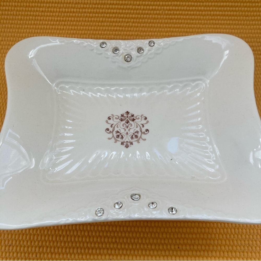 Vintage D’Lusso Serving Dish With Faux Rhinestones 9.5”x 7.5” - Picture 2 of 8